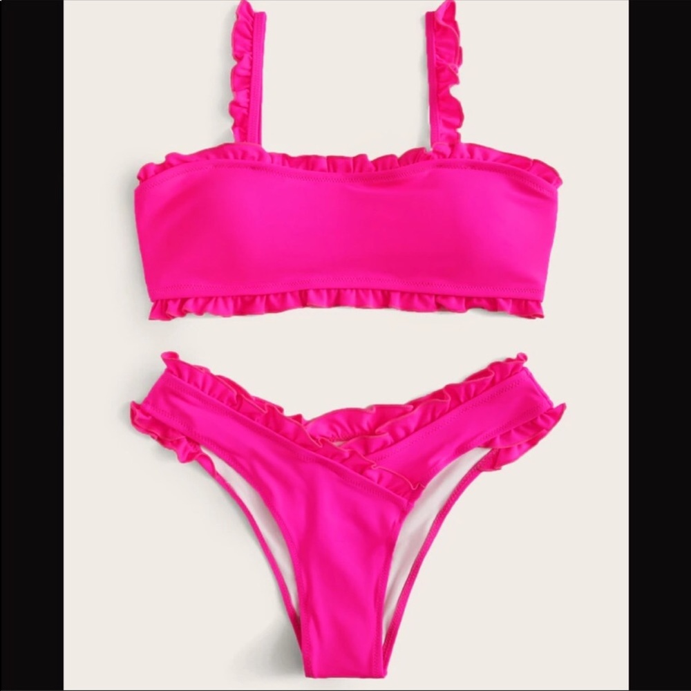 Pink ruffle bikini
